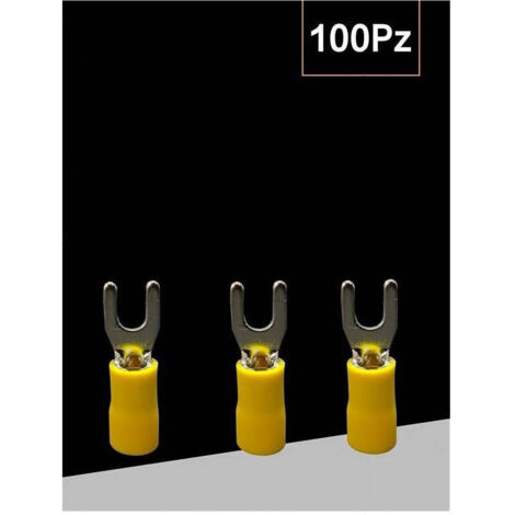 Trade Shop - Set 100 Pz Capicorda A Forcella A Crimpare Per Cavi 4 A 6 Mm² Isolato M4 Sv5.5-4 -      Amarillo (1/3)