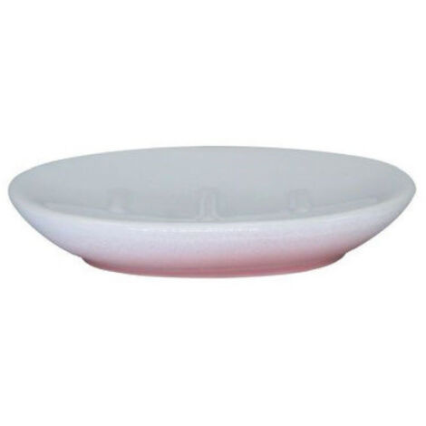 Trade Shop - Piatto Piattino Porta Sapone Saponetta Bagno Ceramica Bianco Rosa Arredo 59908 - (1/2)