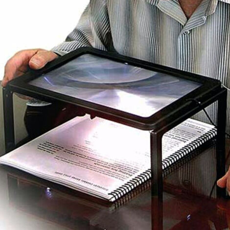 Trade Shop - Lupa De Mesa Con Cuello, Luz Led, Soporte De Lectura A Pilas -