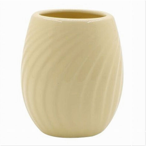 Trade Shop - Cepillo De Dientes De Cerámica A Rayas Vaso Amarillo Accesorios De Baño 79961 - (1/3)