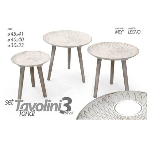 Trade Shop - Set 3pcs Mesas Auxiliares De Madera Antigua ø45-40-30cm Redondas 783982 - (1/2)