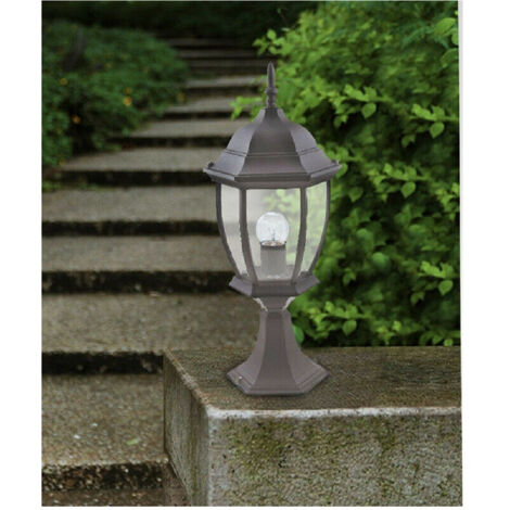 Trade Shop - Lampione Da Giardino 48cm Lanterna In Vetro E27 Luce Da Esterno Alluminio Es45 - Grey (1/2)