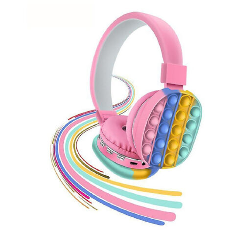 Trade Shop - Cuffie Popit Rosa Bambine Wireless Radio Bluetooth Arcobaleno Pieghevole Sd Usb - (1/5)