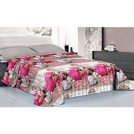 Trade Shop - Sábana Calentita Completa Para Cama De Matrimonio 250x290 Cm, Esquinas Maxi, Corazones, Lunares Y Rosas - (1/2)