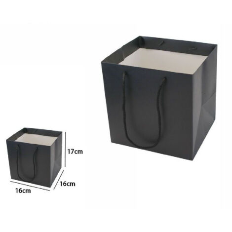 Trade Shop - Set 3 Pz Buste Busta Borsa Da Regalo Nera 16 X 16 X 17 Cm Manici In Corda 69241 -