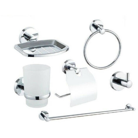 Trade Shop - Set De Baño 6 Accesorios Cromados Toalla De Toalla Roll Roll Glass Sprinkle 59682 -