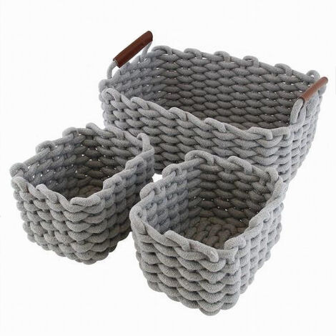 Set di 3 cestini Anxo in fibra naturale con manici, blu/naturale | Leroy Merlin