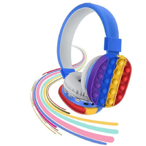Trade Shop - Cuffie Popit Blu Bambini Wireless Radio Bluetooth Arcobaleno Pieghevole Sd Usb - (1/5)
