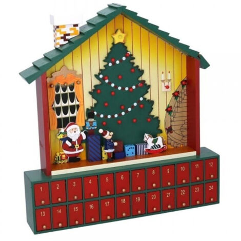 Trade Shop - Calendario De Adviento Papá Noel Casa De Madera Cajones De Madera Decoraciones Navideñas - (1/4)