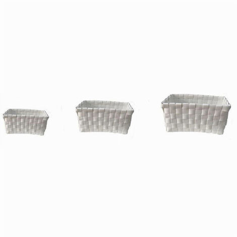 Trade Shop - Set 3 Pz Cestini Portaoggetti Organizer Tessuto Bagno Rettangolari Bianco 59080 - (1/3)