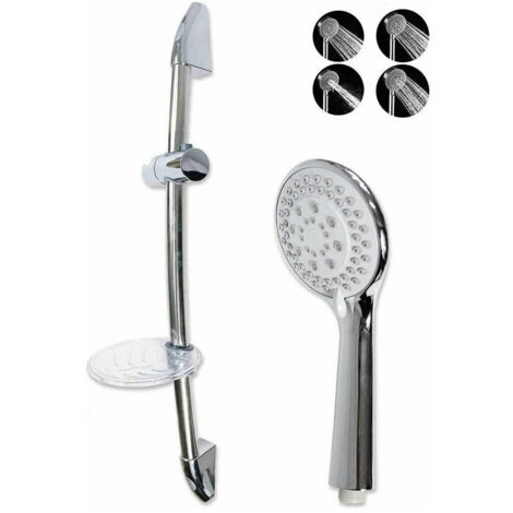 Trade Shop - Saliscendi Soffione 10cm Multigetto Regolabile Portasapone 70cm Flessibile 69137 - (1/2)
