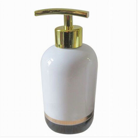 Trade Shop - Dispenser Porta Sapone Liquido Bianco Riga Bassa Dorata Nera Arredo Bagno 59867 - (1/2)