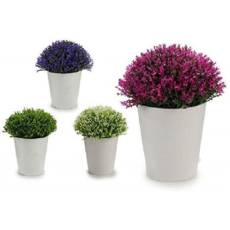 Trade Shop - Mini Vaso Bianco Fiori Artificiali Colorati 15x15x15cm Piantina Pianta Appendere -