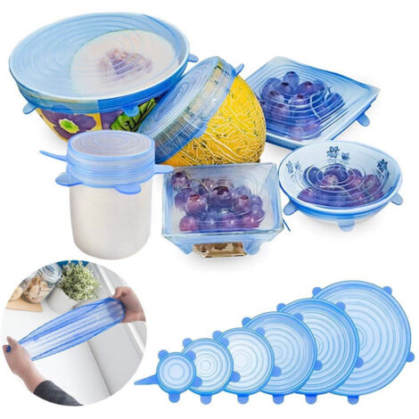 Trade Shop - Coperchio In Silicone Estensibile Ser 6 Tappi Per Contenitore Alimenti Ermetico - (1/2)