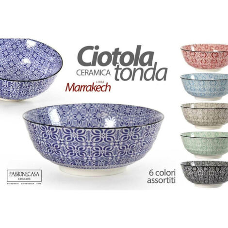 Trade Shop - Cuenco Redondo De Cerámica Decorado Multiusos Marracash 18x18x7cm 6 Colores 771606 - (1/3)