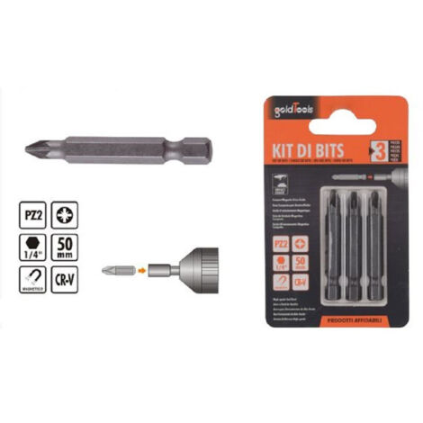Trade Shop - Kit Di Bits 3pz Bit Inserti 50 Mm Per Avvitatore Gambo 1/4" Magnetico Cr-v 91936 - (1/2)