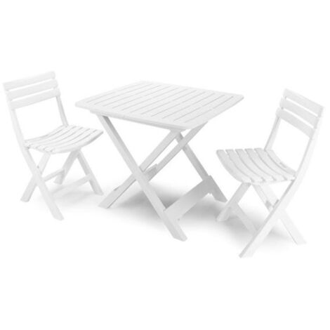 Trade Shop - Set Salotto Con 2 Sedie Tavolo Da Giardino Pieghevole Resistente Camping Bianco 006669 - (1/5)