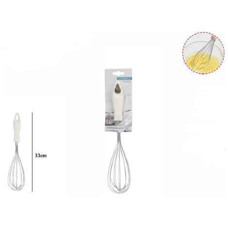 Trade Shop - Frusta 33 Cm Con Manico In Plastica Bianca Utensile Da Cucina Pasticceria 66157 - (1/3)