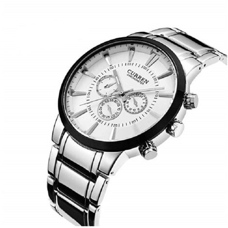 CURREN Orologio Uomo Business Quadrante Bianco - Cassa Acciaio E Oro, Modello 8322, Impermeabile 3BAR