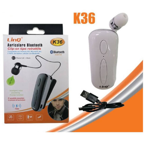 Trade Shop - Mono Auricolare Stereo Bluetooth Con Clip-on Retrattile Associa 2 Cellulari K36 - (1/5)