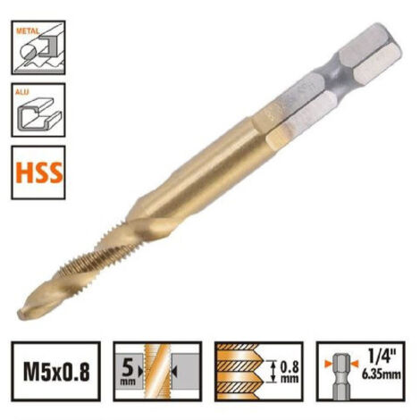 Trade Shop - Punta Per Trapano M5x0.8mm In Titanio Hss Con Filettatura Metrica Metallo 57211 - (1/2)