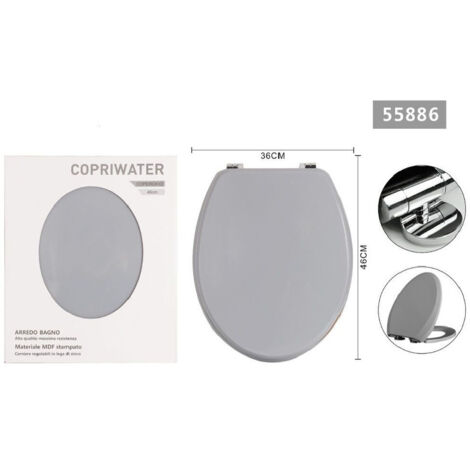 Trade Shop - Copriwater Universale Con Cerniere Regolabili Mdf Stampato Grigio 46x36cm 55886 - (1/2)