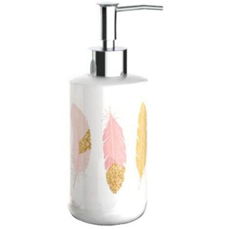 Trade Shop - Dispenser Porta Sapone Liquido Bianco Con Piume Accessori Per Arredo Bagno 69793 - (1/2)