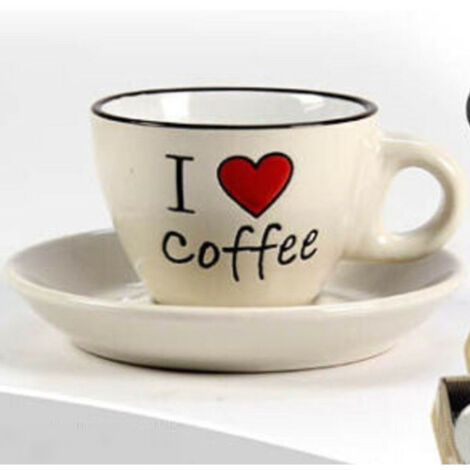 Trade Shop - Juego 6pcs Tazas + Platillo 80ml Café Colores Clásicos Modernos Culo 668715 - (1/4)