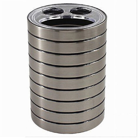 Trade Shop - Porta Spazzolini Bicchiere A 3 Fori Argento A Righe Moderno Arredo Bagno 10389 - (1/3)