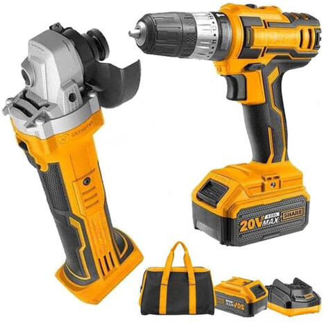 Trade Shop - Set Trapano Avvitatore + Smerigliatrice 2 Batterie 20a Con Borsa Caricabatterie - (1/4)