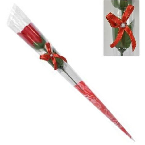 Trade Shop - Set 12 Pz Rose Rosa Rossa Fiore Con Diamantino Fiocco 36cm Regalo San Valentino - (1/5)