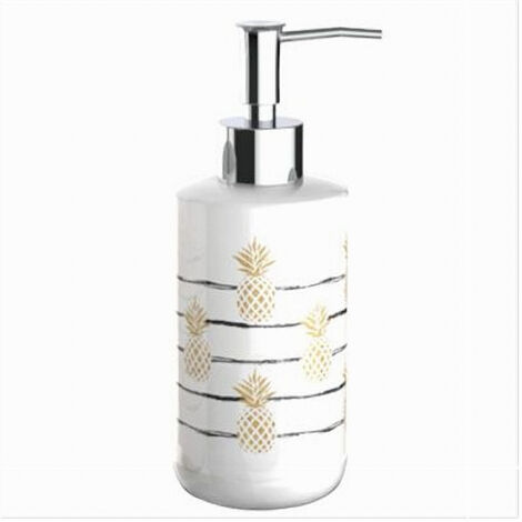 Trade Shop - Dispenser Porta Sapone Liquido Bianco Ananas Accessorio Per Arredo Bagno 69752 - (1/2)