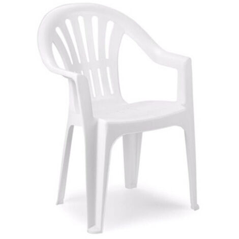 Trade Shop - Set 2pz Sedia Monoblocco In Plastica Schienale Alto Con Braccioli Bianco Giardino 008938 - (1/3)