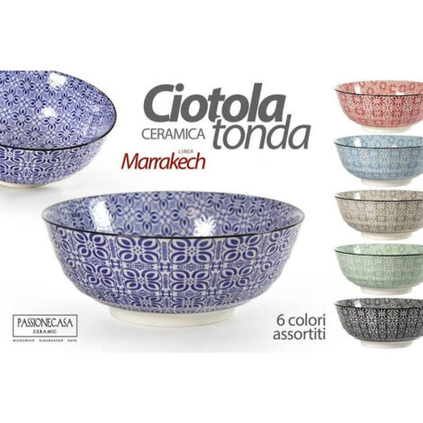 Trade Shop - Cuenco Ceramico Multiusos Redondo Decorado Marracash 13x13x5,7cm 6 Colores 771613 - (1/3)