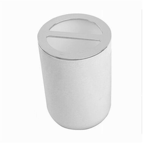 Trade Shop - Porta Spazzolini Bicchiere Accessorio Per Arredo Bagno 2 Fori Bianco Silver 69462 - (1/2)