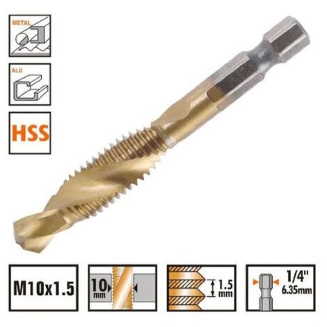Trade Shop - Punta Per Trapano M10x1.5mm In Titanio Hss Con Filettatura Metrica Metallo 57214 - (1/2)