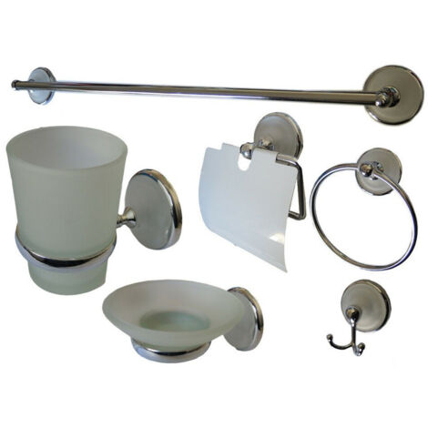 Trade Shop - Set Accessori Bagno Cromati 6 Pz Arredo Design Bagno Kit Porta Rotolo Set Bagno -