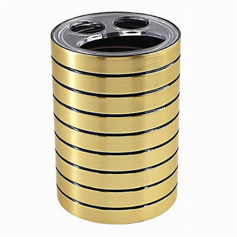 Trade Shop - Porta Spazzolini Bicchiere A 3 Fori Oro A Righe Stile Moderno Arredo Bagno 10385 - (1/3)