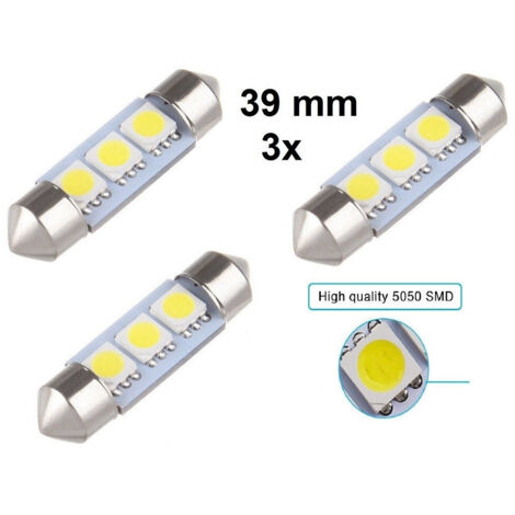 Trade Shop - 3 Bombillas Festoon Siluro De 39 Mm, 3 Led Smd C5w W5003 T11 5050 12 V Para Cabina De Coche - (1/2)