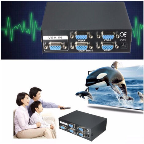 Trade Shop - Splitter Per Monitor Tv 4 Porte Vga 200 Mhz Alimentatore Dc 1920x1440 Vga-2004 - (1/5)