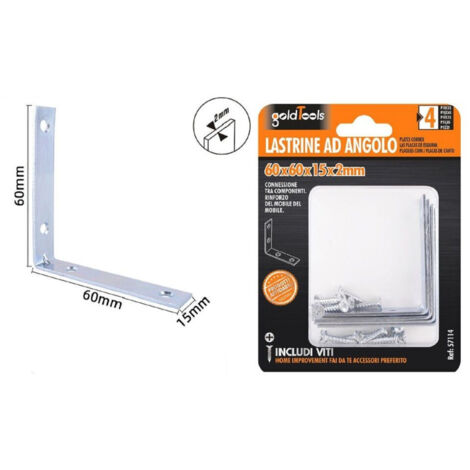 Trade Shop - Set 4 Pz Lastrine Ad Angolo Lastrina Angolare 60x60x15x2mm Con Viti Mobili 57114 - (1/2)