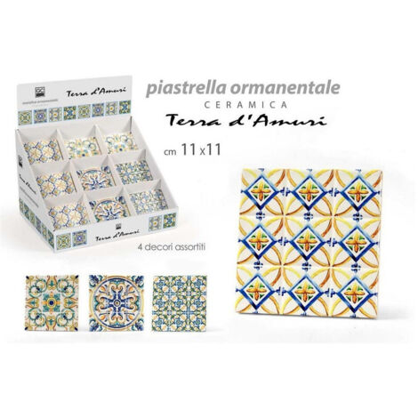 Trade Shop - Piastrella Ornamentale Ceramica 11x11 Cm Terra D'amuri 4 Decori Assortiti 820854 - (1/3)