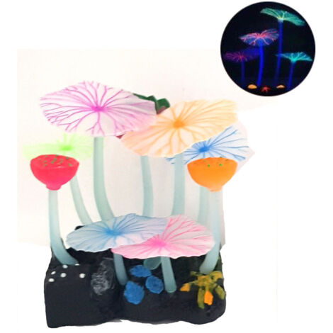 Trade Shop - Decorazione Pianta Funghi Acquario Fiori Di Loto Fungo Fluorescente Pesci -