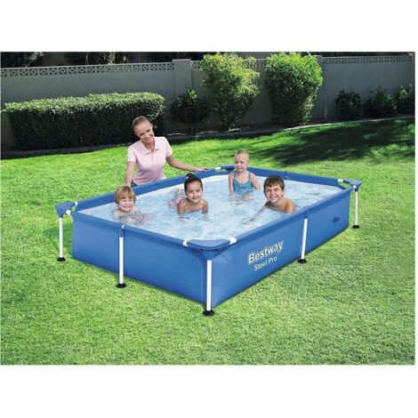 Trade Shop - Piscina Con Bordi Rettangolare 1200 Lt Fuori Terra Steel Pro 221x150x43cm 56401 - (1/5)