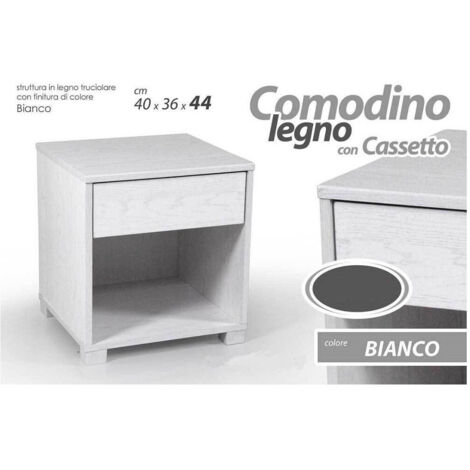 Trade Shop - Comodino Con Casseto Letto Moderno 44x40x36cm Legno Bianco Rovere Sbiancato -