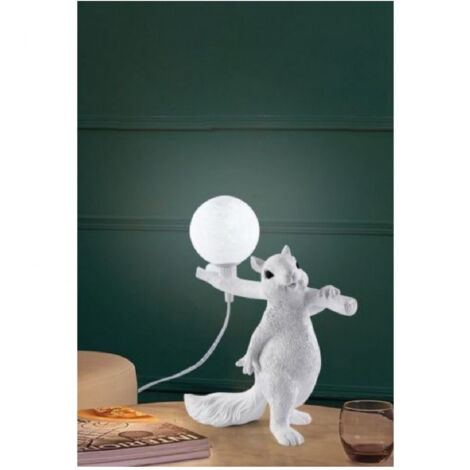 Trade Shop - Lampada Da Tavolo Decorativa A Forma Di Scoiattolo In Resina Lume Moderno G9 D06 - Blanco (1/5)