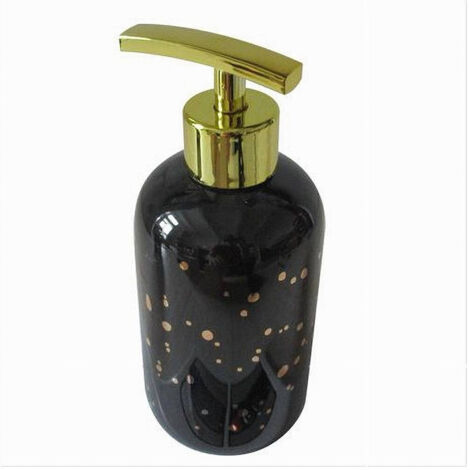 Trade Shop - Dispenser Porta Sapone Liquido Nero Macchiato Dorato Bagno Moderno Arredo 59926 - (1/2)