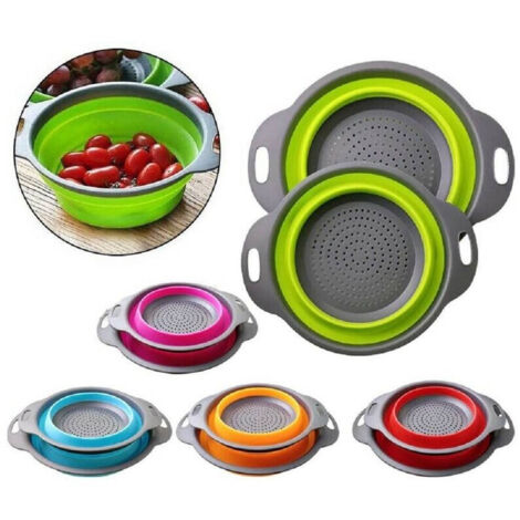 Trade Shop - Set 2 Scolapasta Cestello In Silicone Pieghevole Ripiegabile Multiuso 17 E 22 Cm - (1/5)
