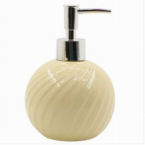 Trade Shop - Dispenser Porta Sapone Liquido Sferico Ceramica Rigata Gialla Arredo Bagno 79960 - (1/3)