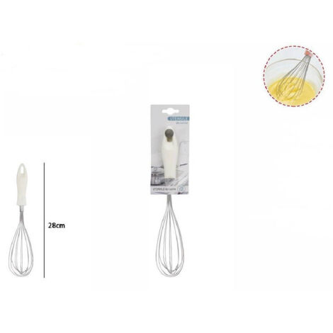 Trade Shop - Frusta 28cm Con Manico In Plastica Bianca Utensile Da Cucina Pasticceria 66158 - (1/3)